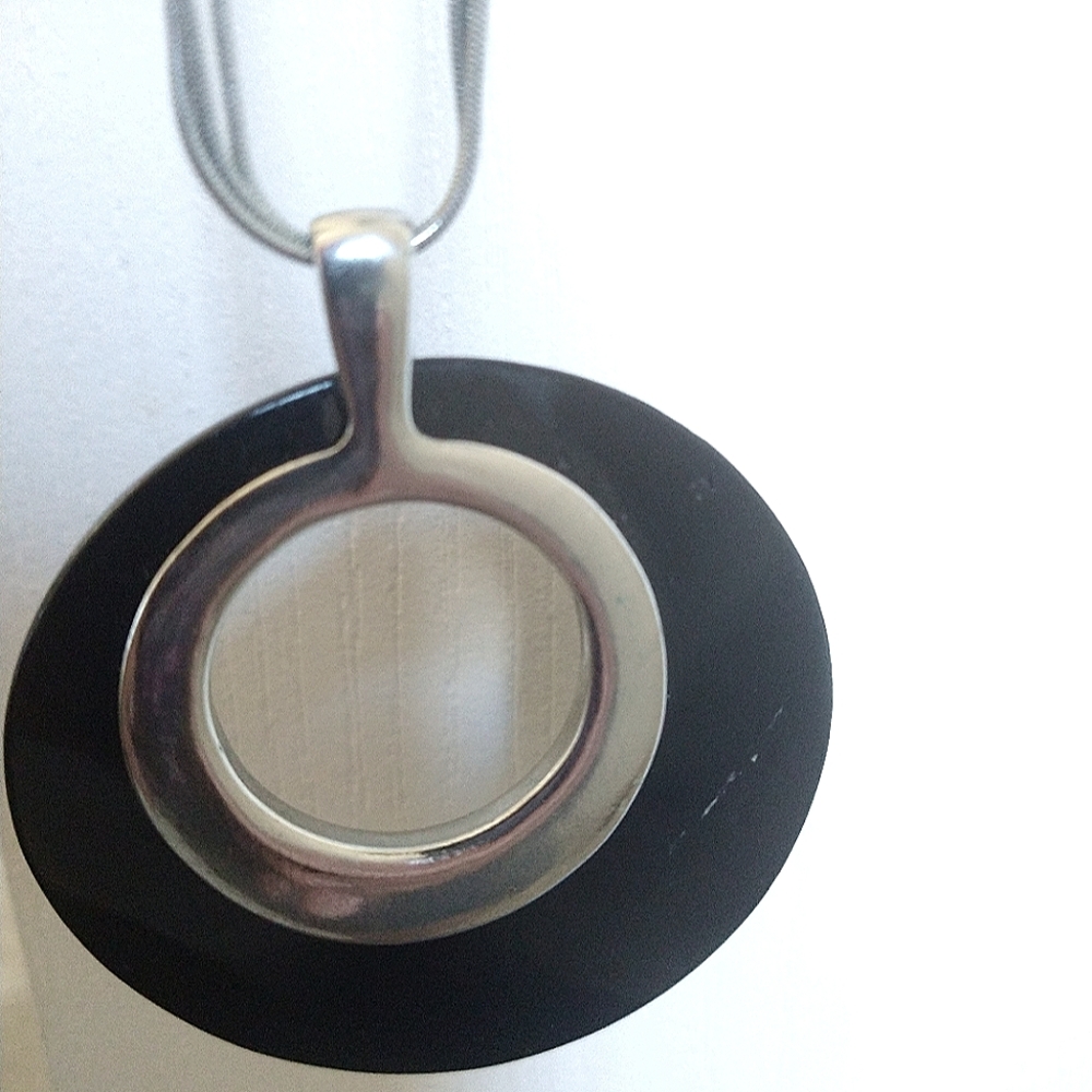Black and silvertone Pendant Necklace
